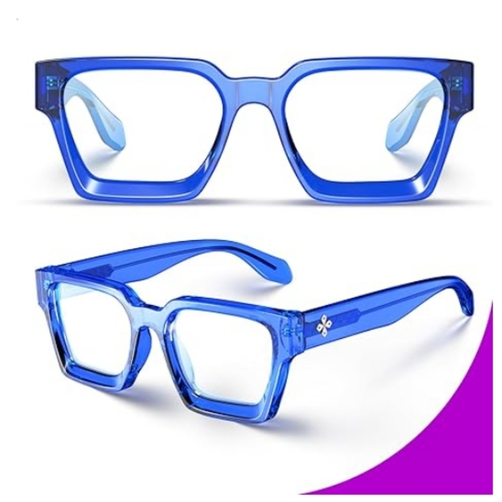 Blue Light Blocking Glasses Rectangle Chic Preppy Look Royal Blue Frame